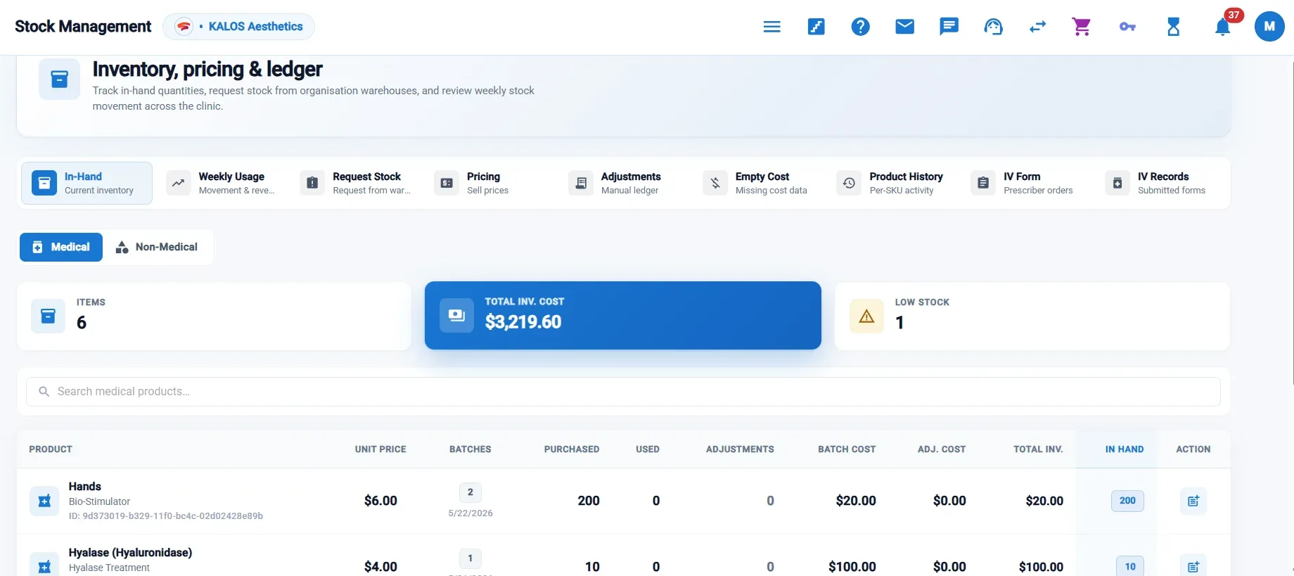 Stock management: inventory, pricing and ledger