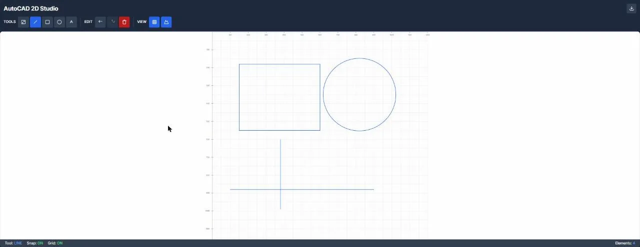 In-browser 2D drafting editor with snap and grid