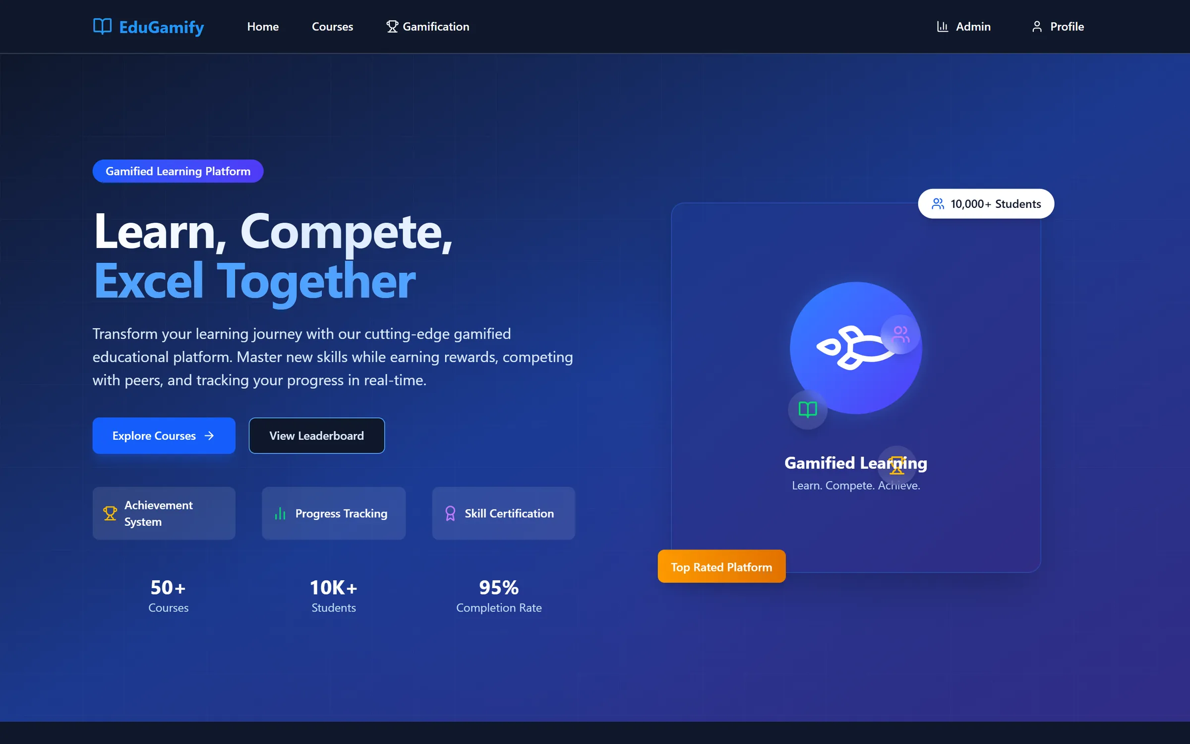 EduGamify home: learn, compete, excel together
