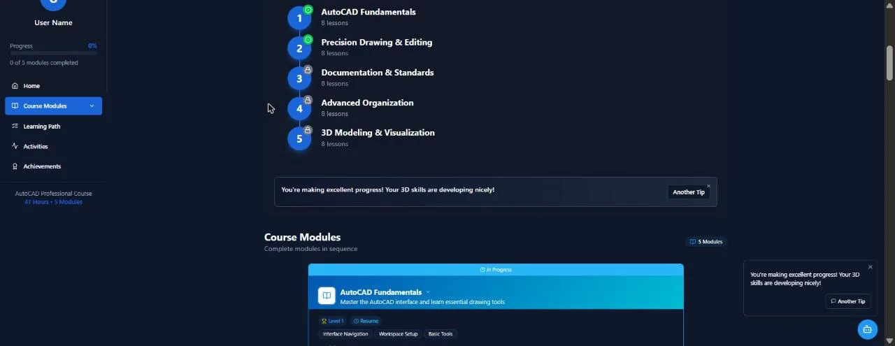 Progress-tracked learning path