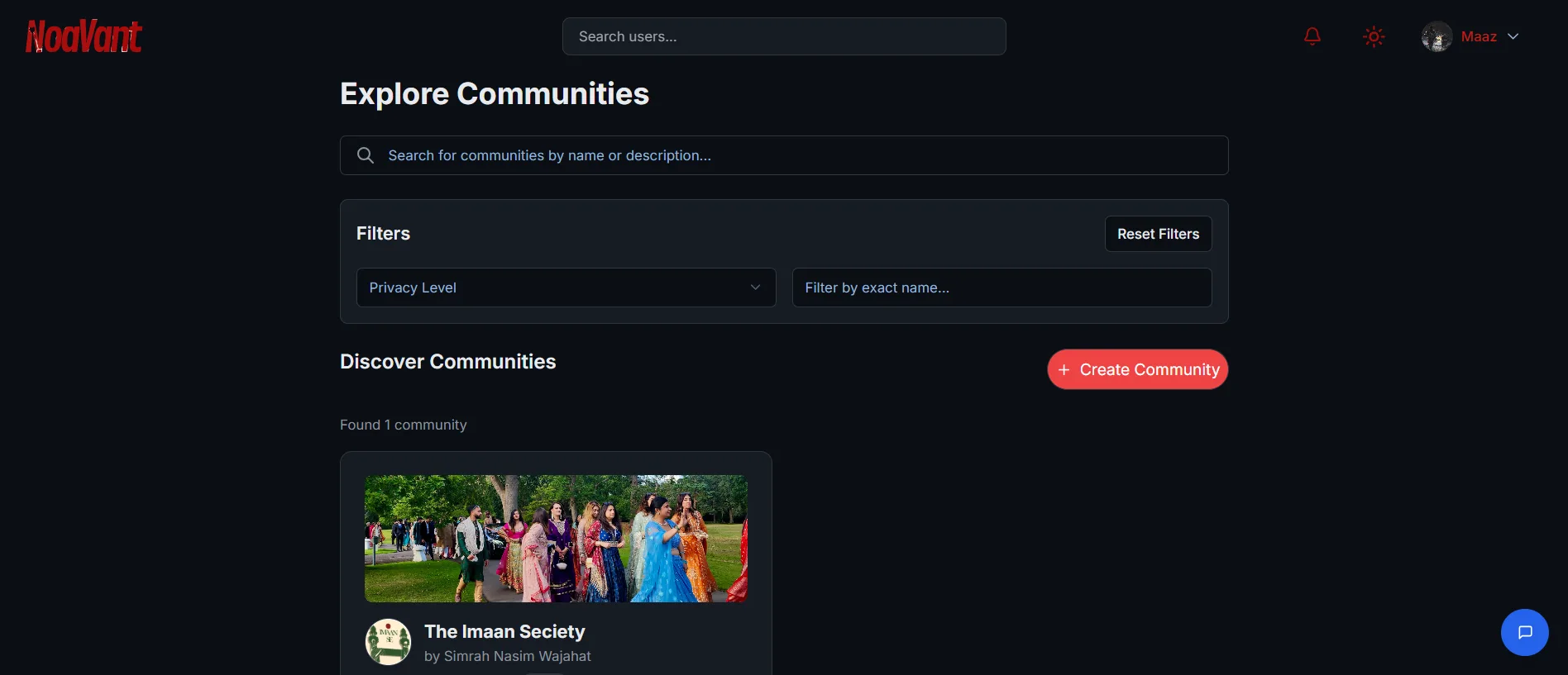 Explore communities with privacy filters