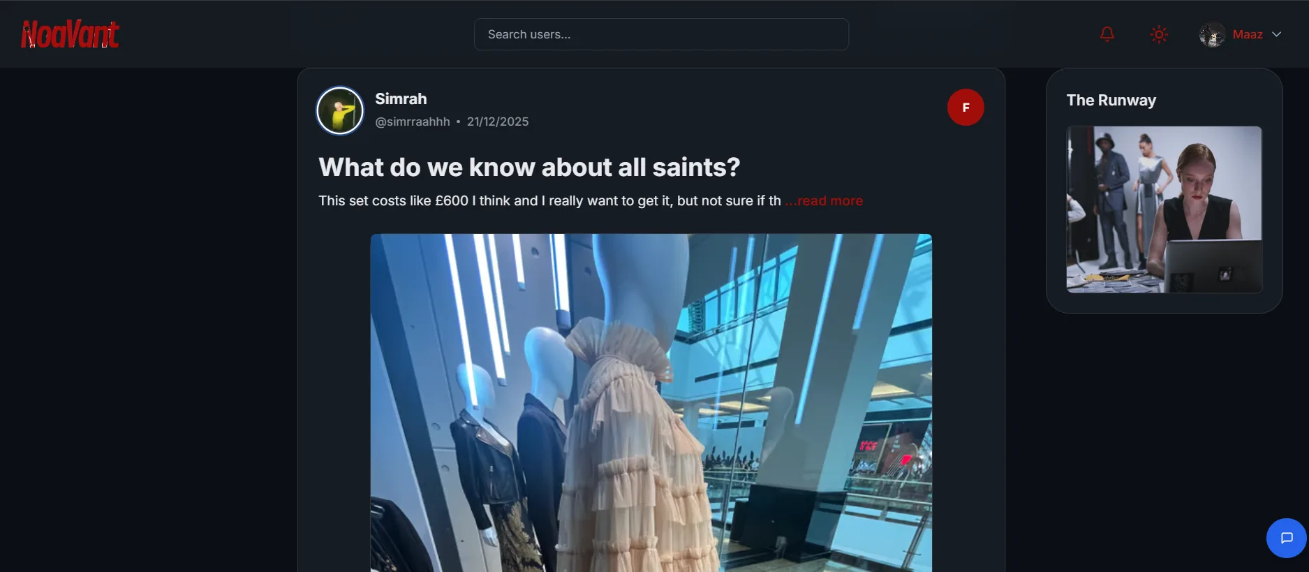 Post detail in dark mode