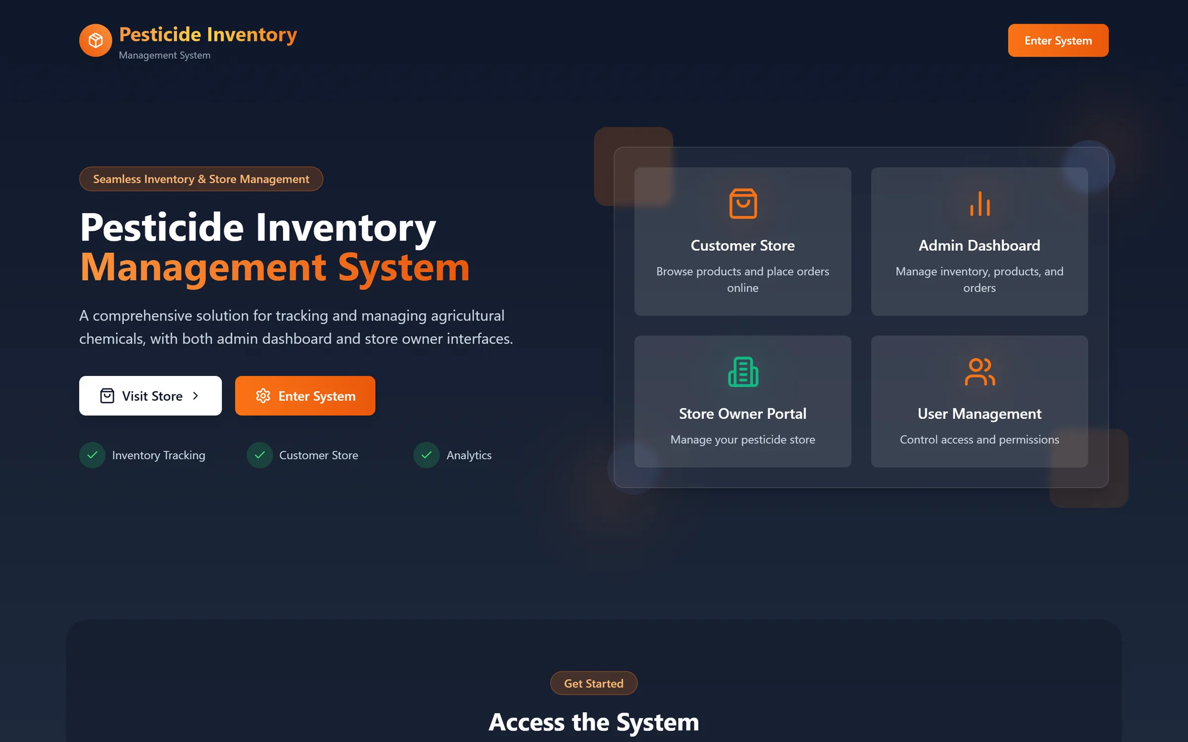 Pesticide inventory management system landing page